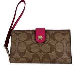 Coach Signature Brown Wallet with Pink Trim
